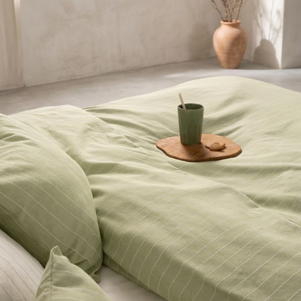 Housse de couette en coton fil en relief vert 220x220 cm