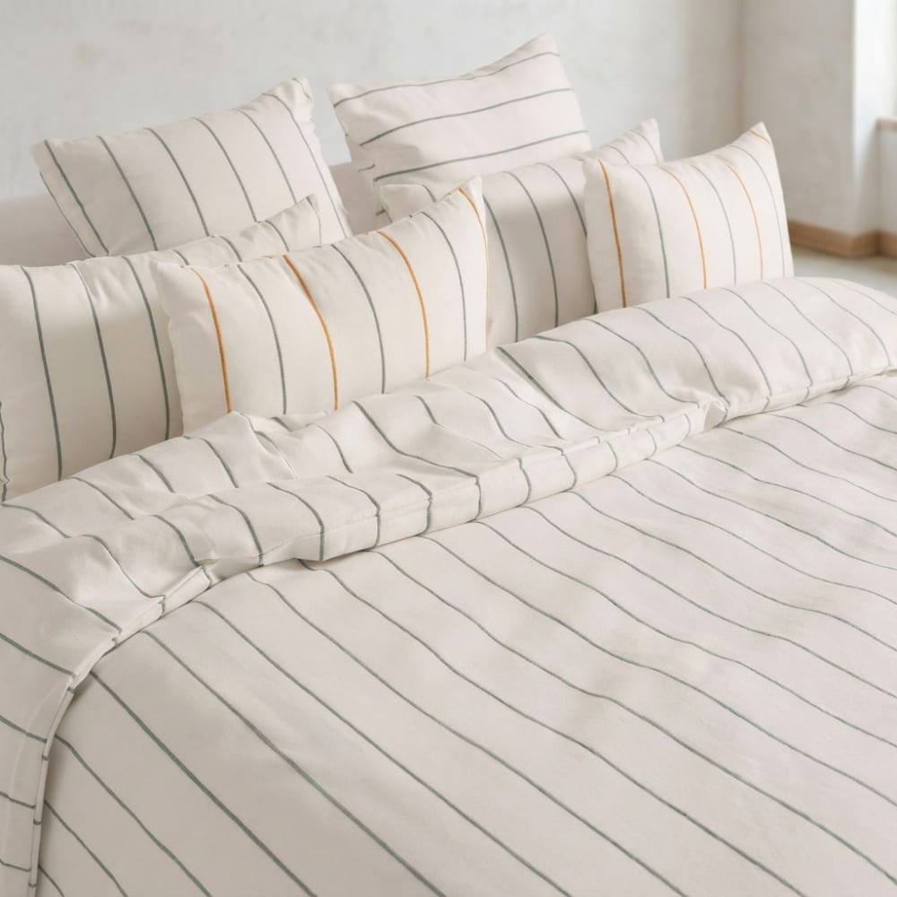 Housse de couette en coton fil en relief teint vert d'eau 220x220 cm