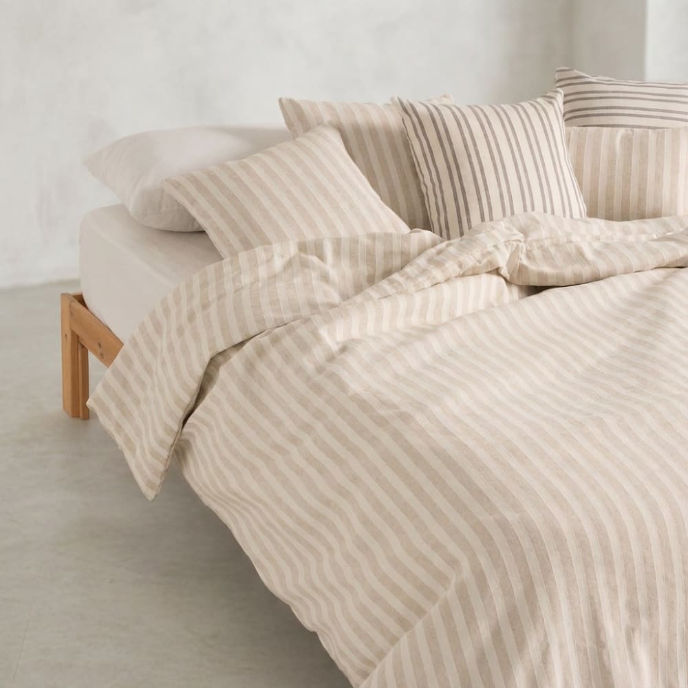 Gamusi Bettbezug aus Baumwolle, Linie mit Struktur, Taupe, 220x220 cm style landhaus Braun Öko-Tex Zertifikat Baumwolle