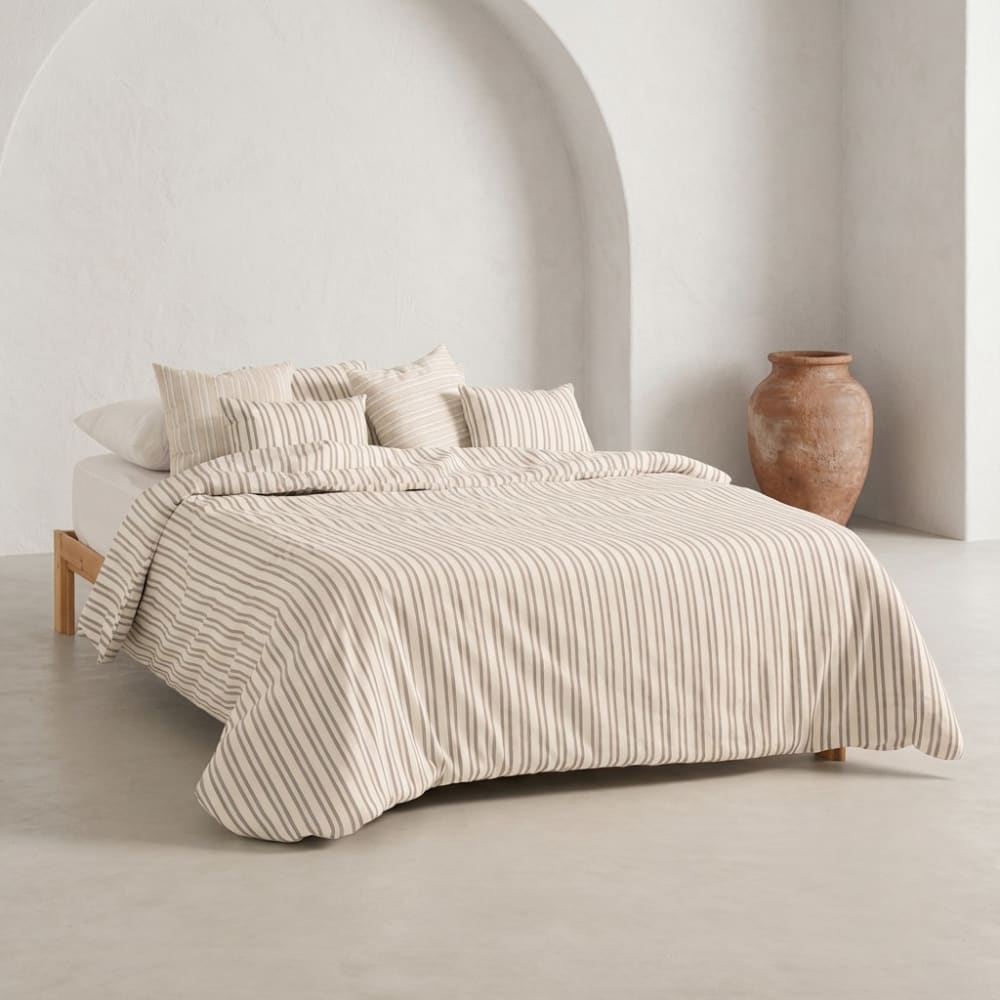 Gamusi Bettbezug aus Baumwolle, Streifen mit Struktur, Taupe, 260x240 cm style landhaus Braun Öko-Tex Zertifikat Baumwolle