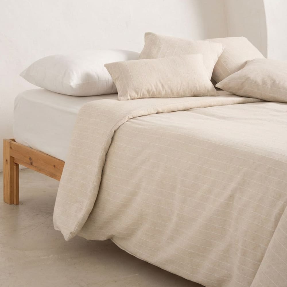 Gamusi Bettbezug aus Baumwolle, Garn mit Struktur, Leinen, 240x220 cm style landhaus Beige Öko-Tex Zertifikat Baumwolle