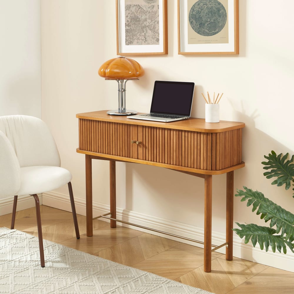 Console frêne foncé portes tambour 110cm