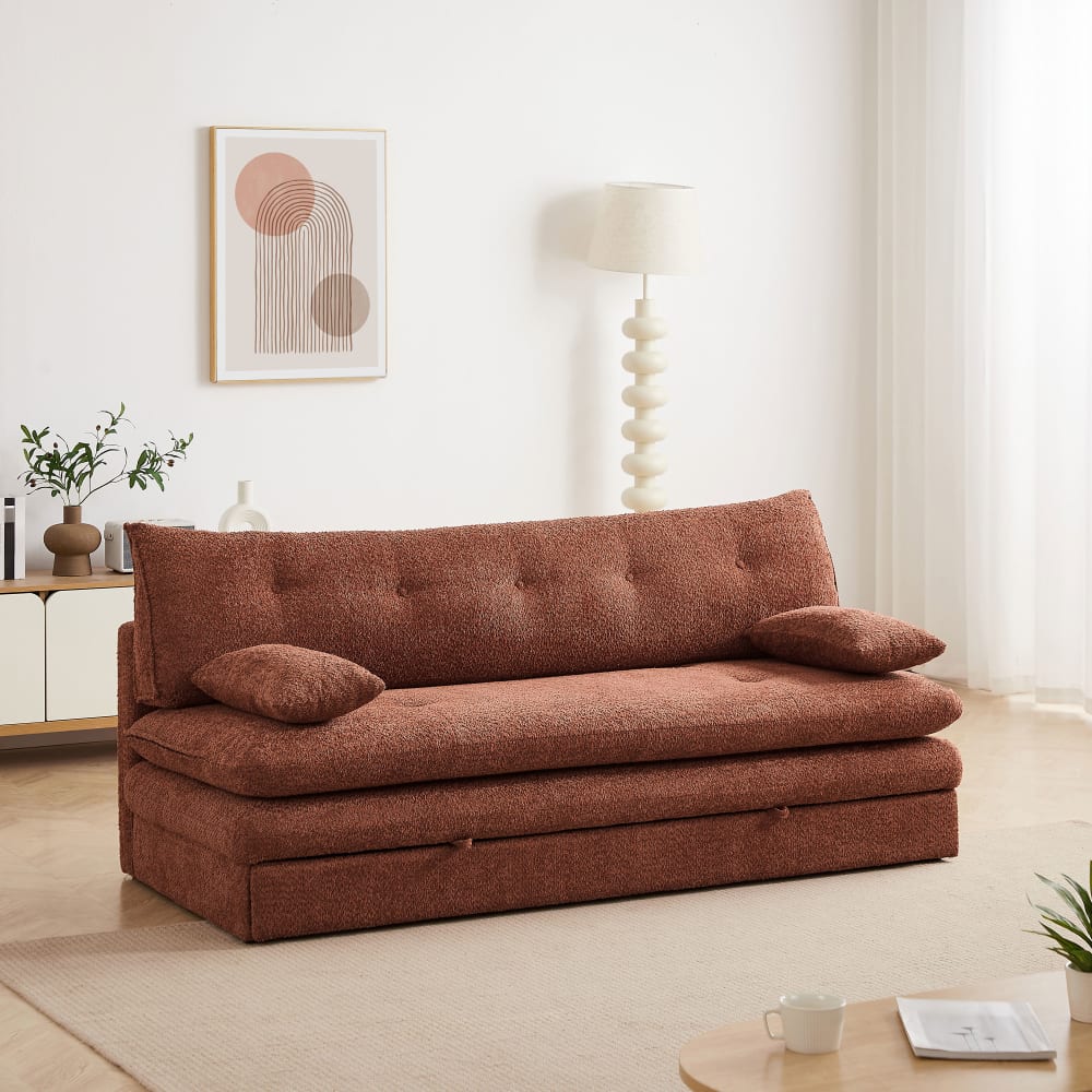Banquette en tissu bouclette 3 places terracotta Banquette en tissu bouclette 3 places terracotta