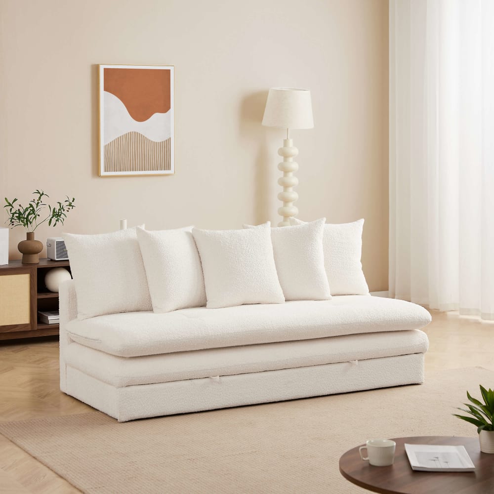 Banquette en tissu bouclette 3 places beige Banquette en tissu bouclette 3 places beige