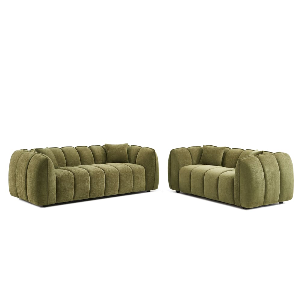 Ensemble canapés droits fixes 3+2 tissu chenille vert