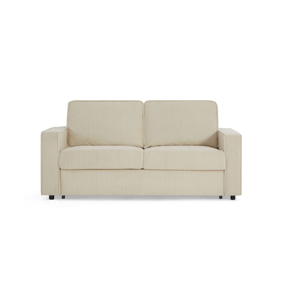 Canapé droit convertible en velours côtelé 3 places beige