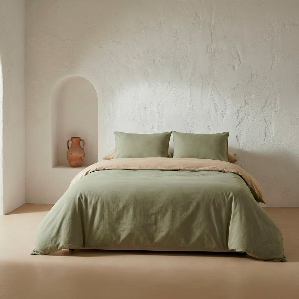 Gamusi Wende-Bettwäsche-Set aus 100 % Baumwolle, 220x220 cm + 2(45x75) cm style landhaus Grau Öko-Tex Zertifikat Baumwolle