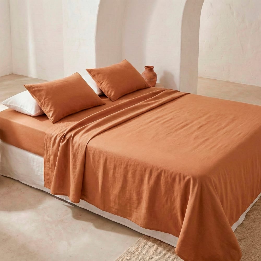 Parure de draps en 100% coton terracotta 80x200 + 45x110cm
