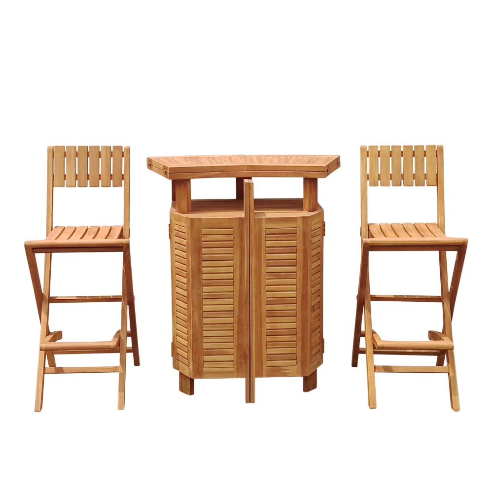 Set Bar de jardin en bois de teak avec deux tabourets de bar
