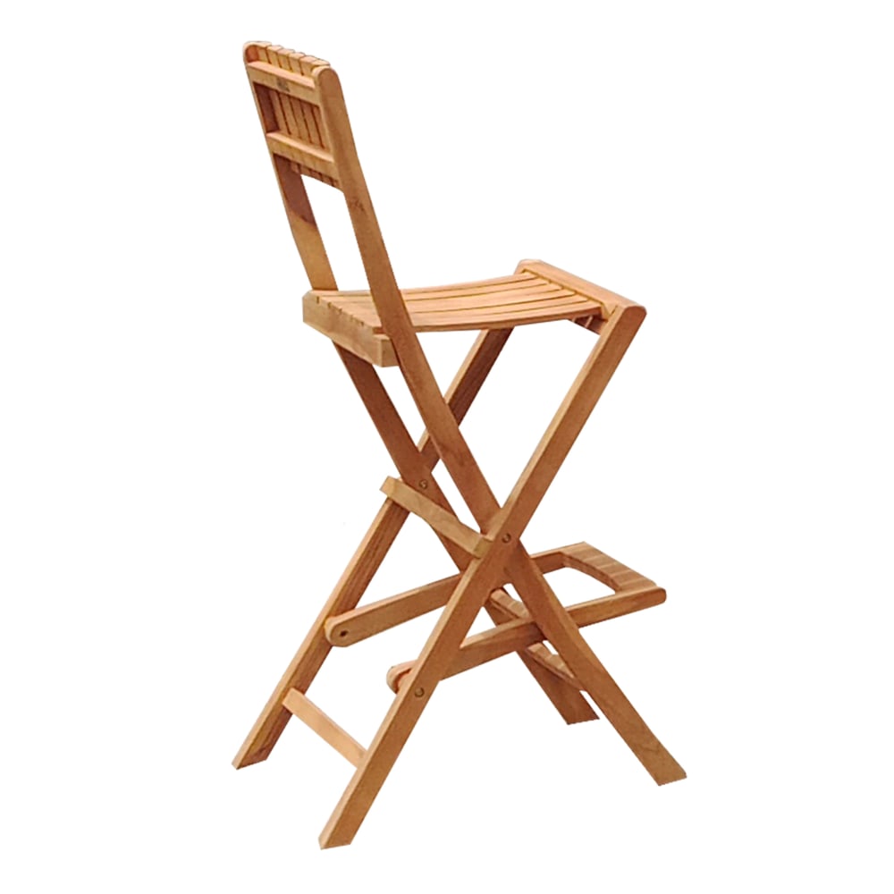 Lot de deux tabourets de bar pliables en bois de teak