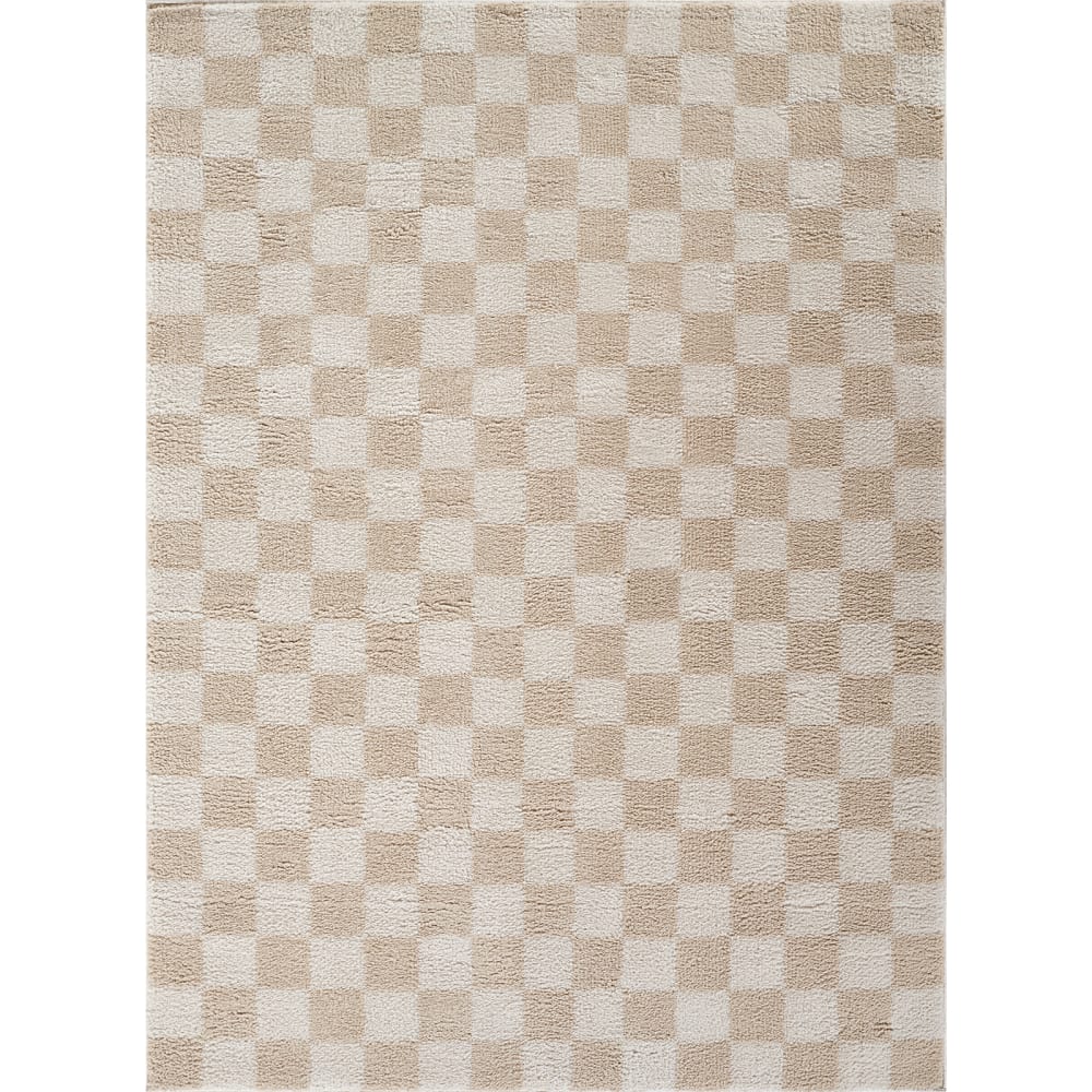 Tapis Shaggy à Carreaux Lavable en Machine Beige 200x275