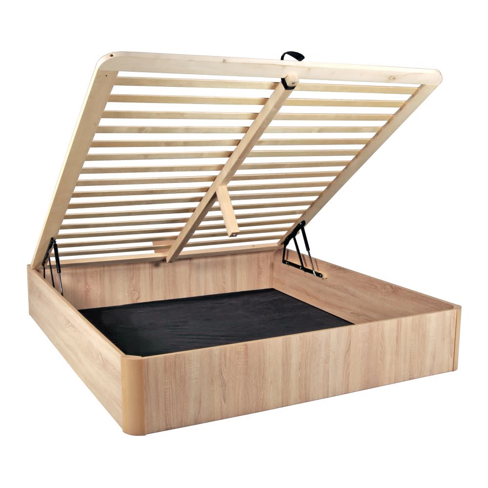 Lit coffre avec effet bois clair 140x200cm Lit coffre avec effet bois clair 140x200cm