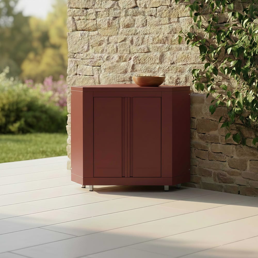 Meuble d'angle pour cuisine extérieure brique