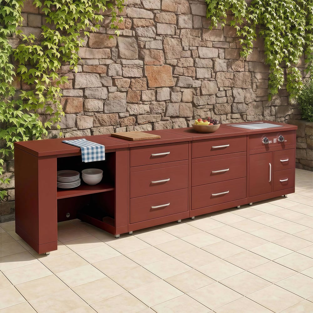 Cuisine d'extérieur acier 4 éléments avec barbecue brique