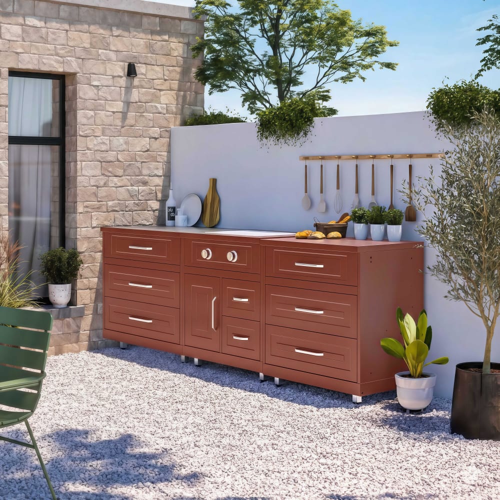 Cuisine d'extérieur 3 éléments avec gazinière brique