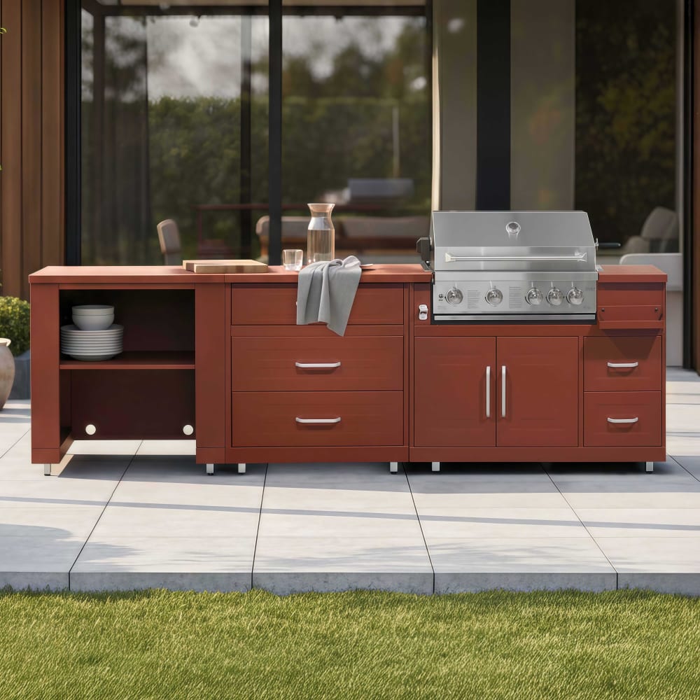 Cuisine d'extérieur 3 modules avec barbecue brique