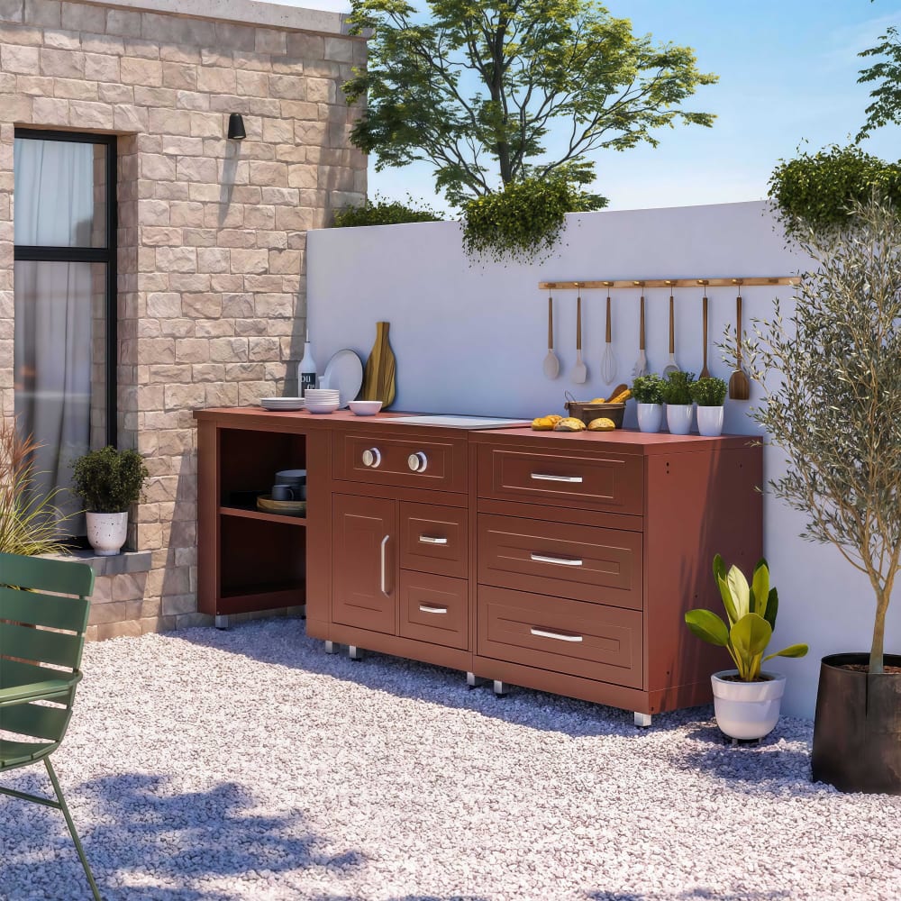 Cuisine d'extérieur 3 modules avec gazinière brique