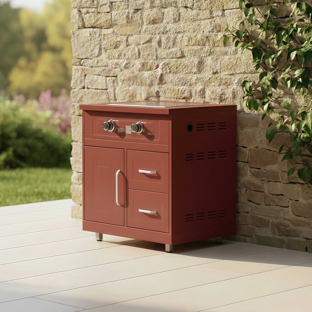 Meuble gazinière 2 brûleurs pour cuisine extérieure brique