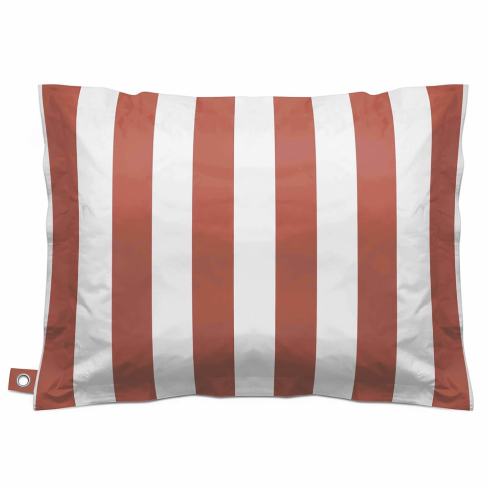 Pouf rayé XL imperméable coussin géant 140x120 cm argile et blanc