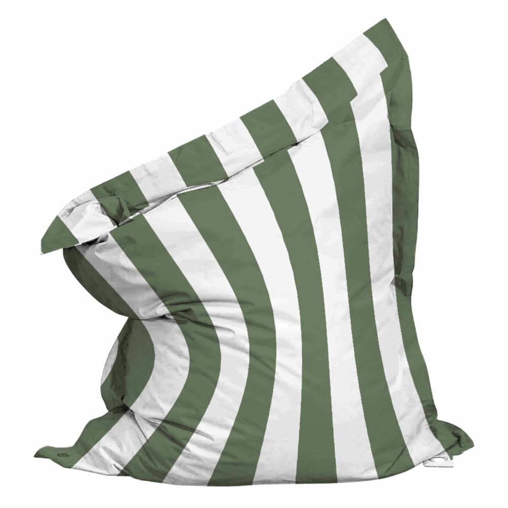 Pouf rayé XL imperméable coussin géant 140x120cm vert cactus et blanc
