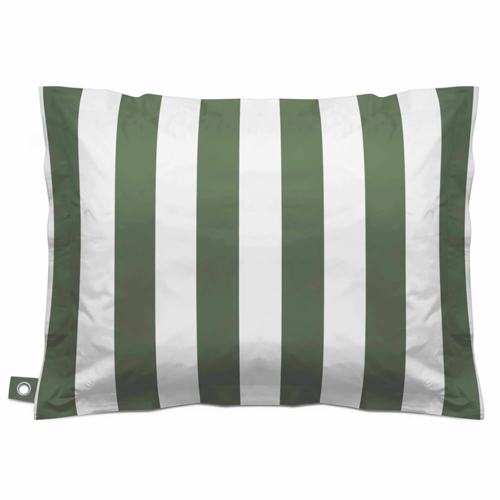 Pouf rayé XL imperméable coussin géant 140x120cm vert cactus et blanc