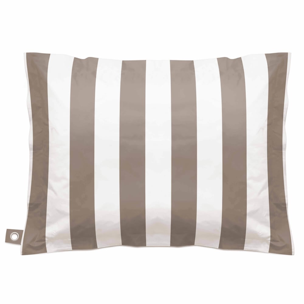 Pouf rayé XL imperméable coussin géant 140x120 cm taupe et blanc