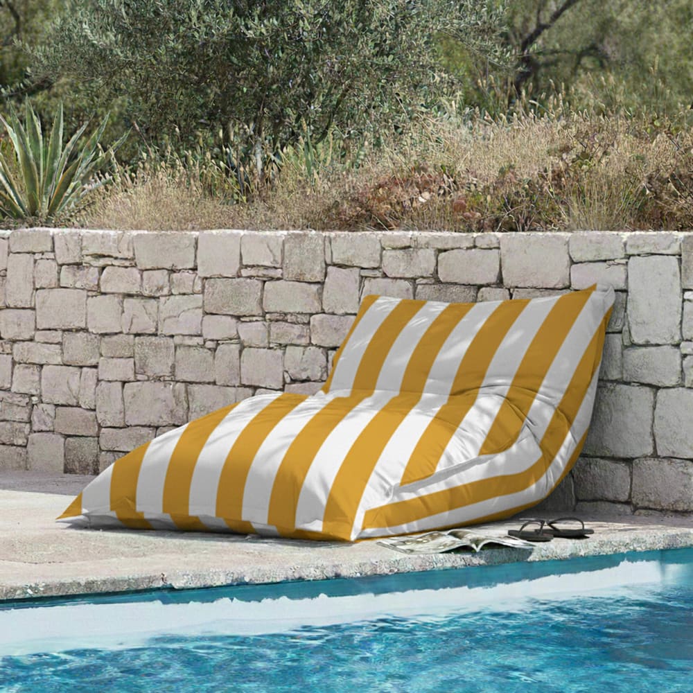 Pouf rayé XXL imperméable coussin géant 180x145 cm jaune et blanc