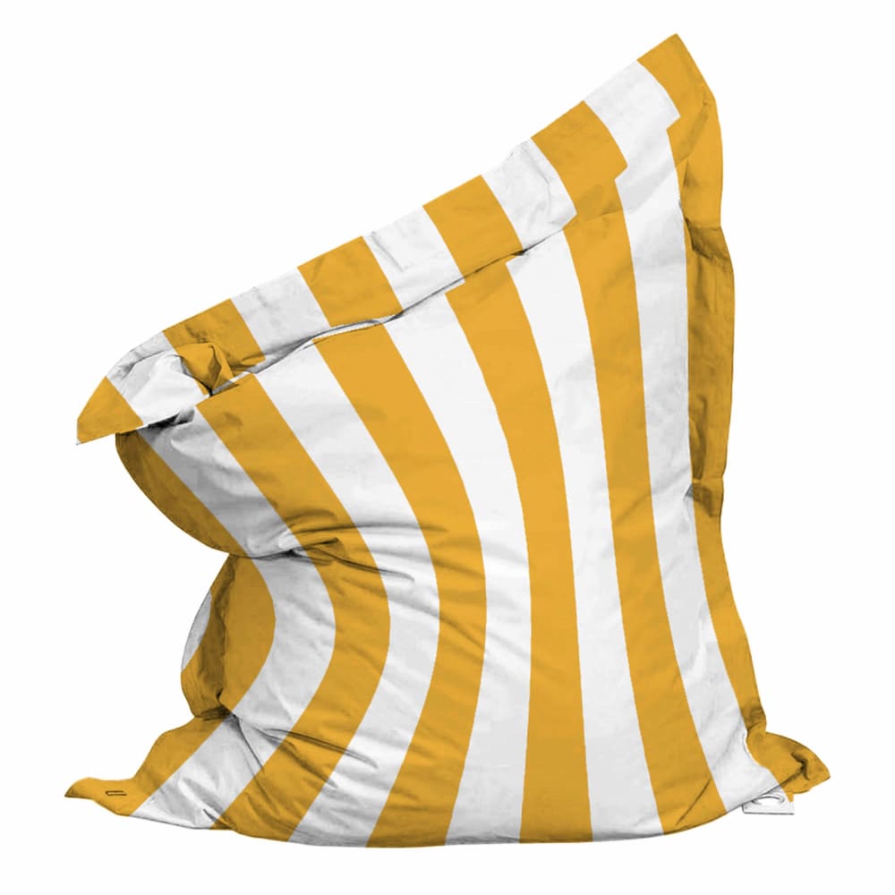 Pouf rayé XL imperméable coussin géant 140x120 cm jaune et blanc