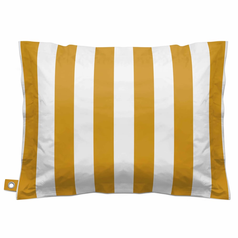 Pouf rayé XL imperméable coussin géant 140x120 cm jaune et blanc