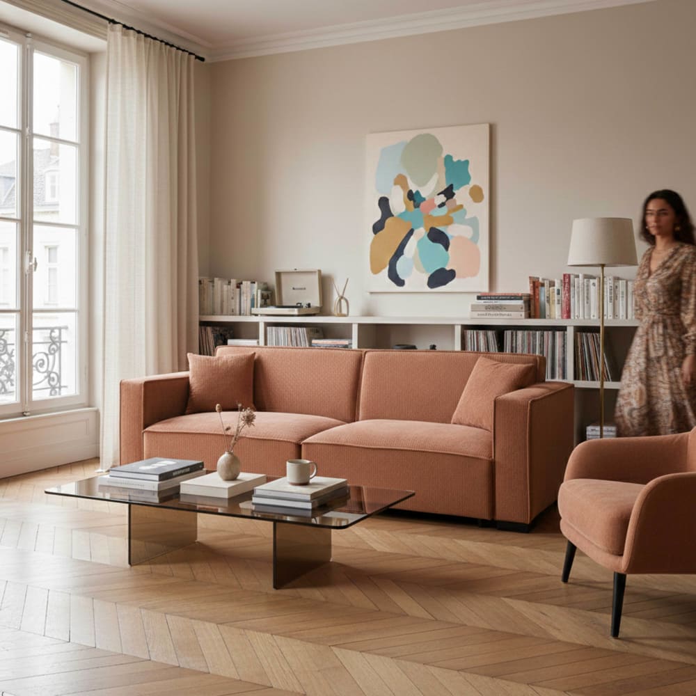 Gerades Sofa mit Cordbezug 3-Sitzer L 230 cm terrakotta - Maisons