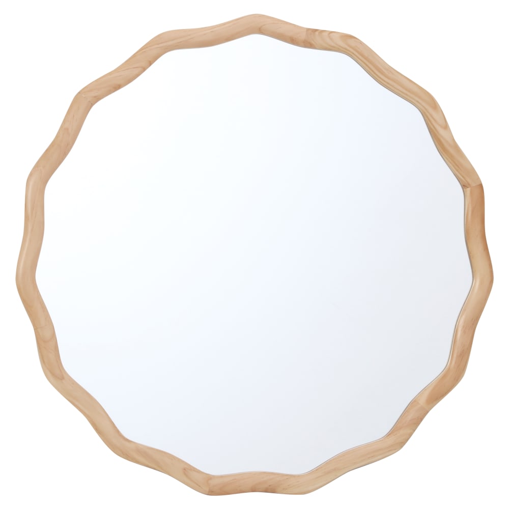 Miroir rond bois clair ondulé 60cm