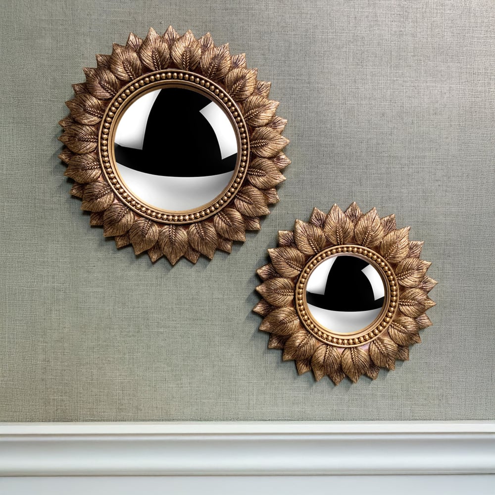 Miroir feuilles convexe 24.3cm dore