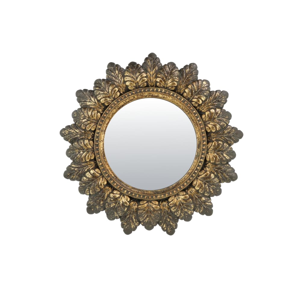 Miroir plumes rond doré patiné 18.6cm
