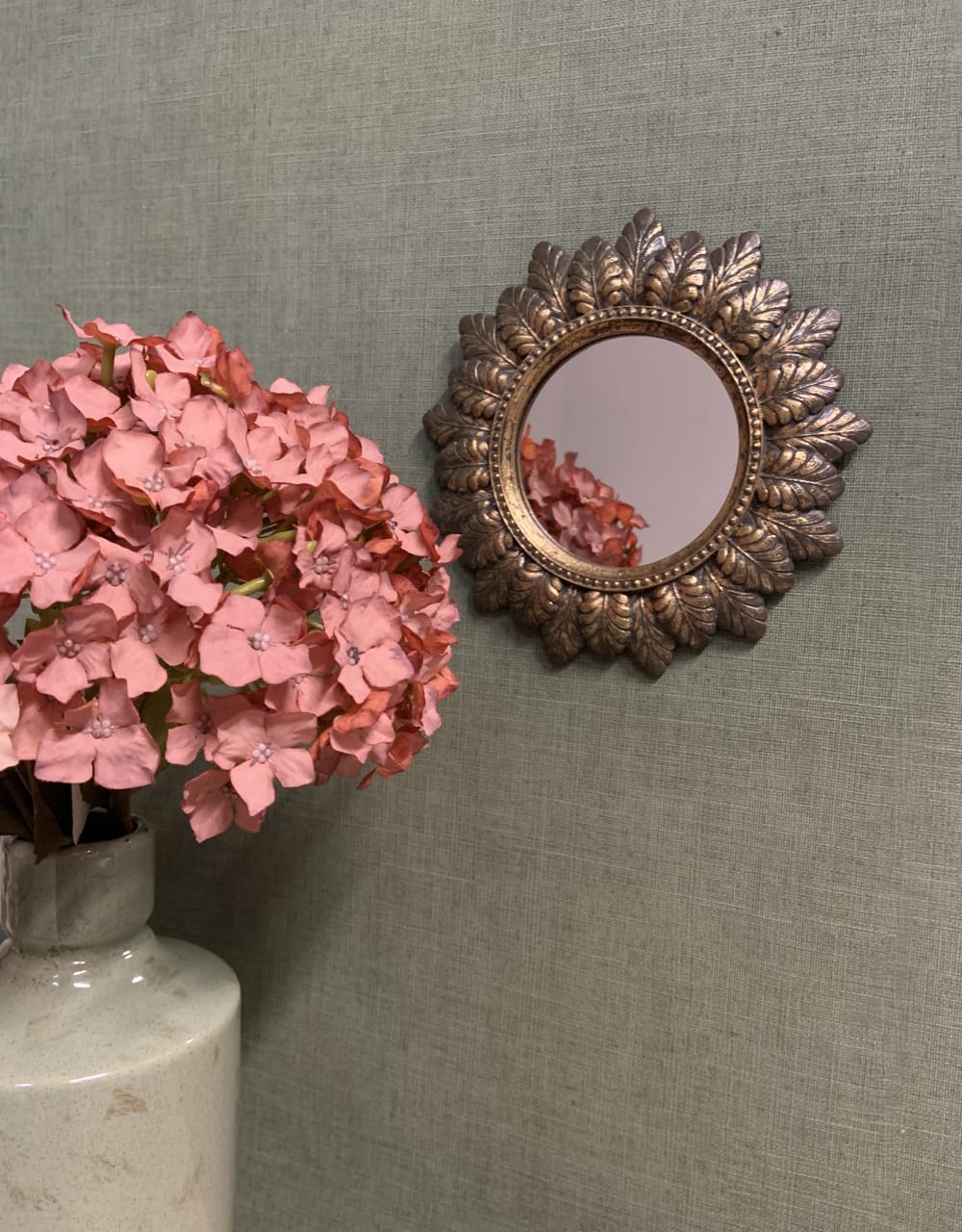 Miroir plumes rond patiné 18.6cm dore
