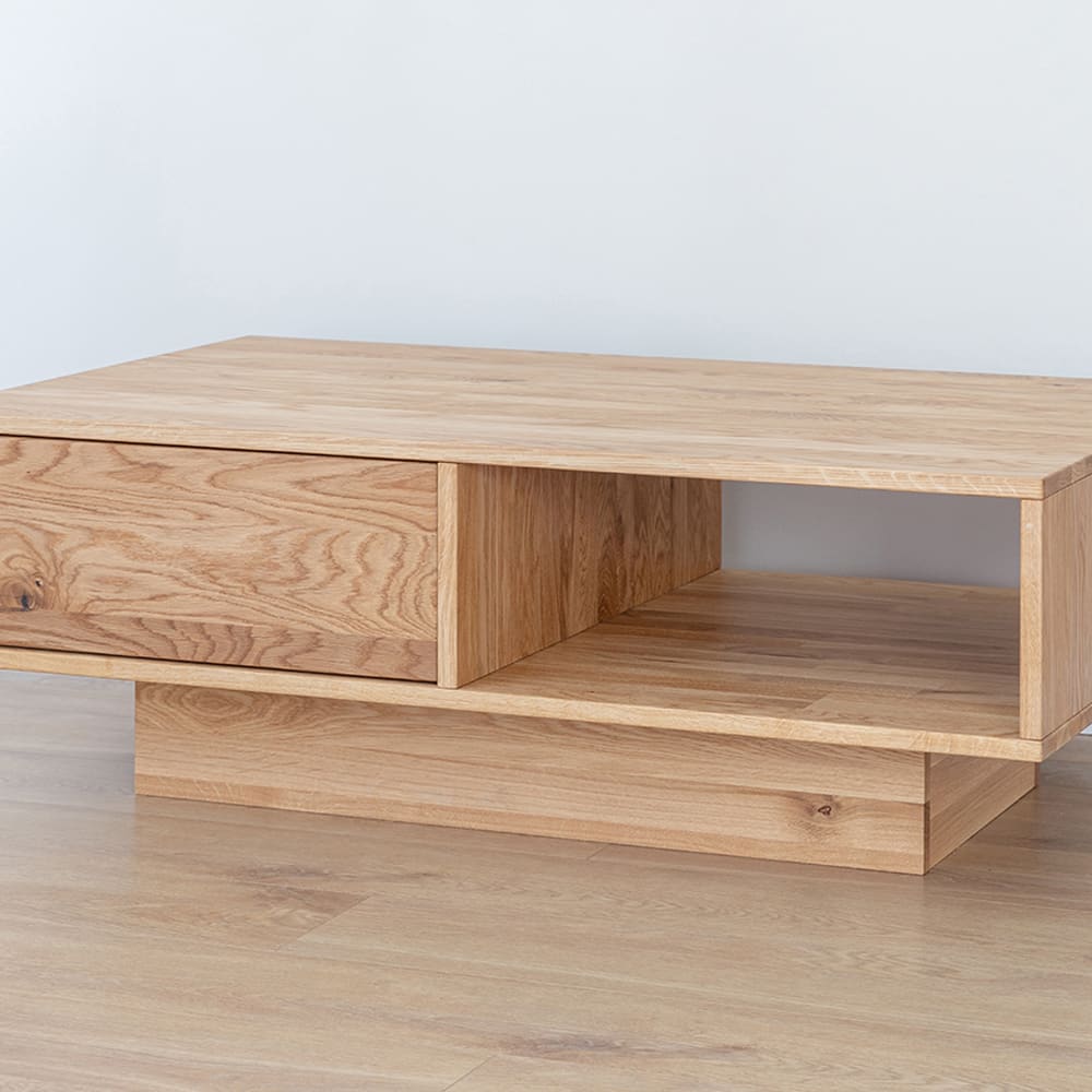 Couchtisch mit Schublade aus Massivholz 110x70x40cm, wildeiche