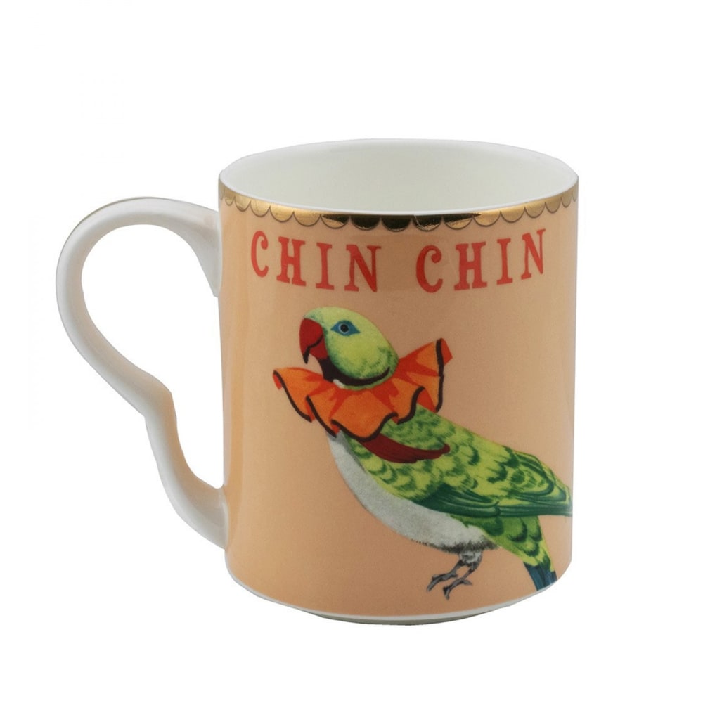 Petit mug perroquet 25cl multicolor , détails bords dorés