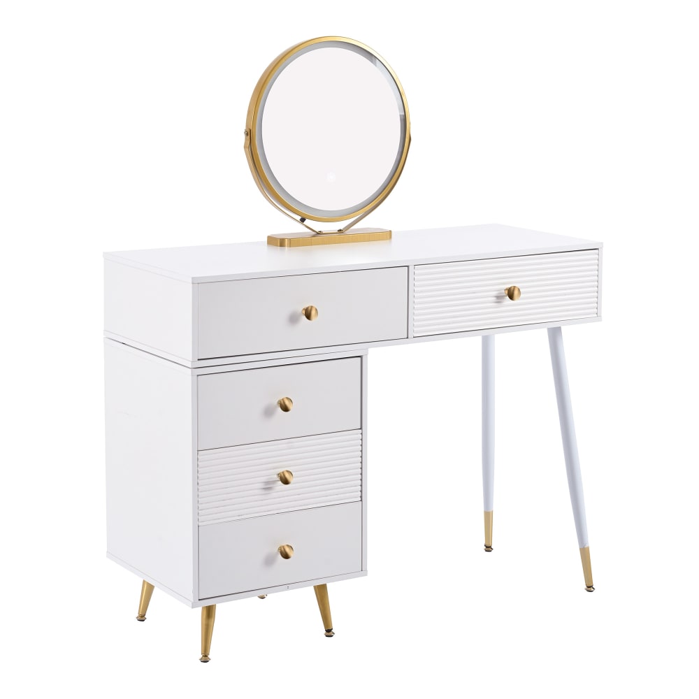 Coiffeuse blanche avec miroir led et placard latéral 100x40x78 cm Coiffeuse blanche avec miroir led et placard latéral 100x40x78 cm