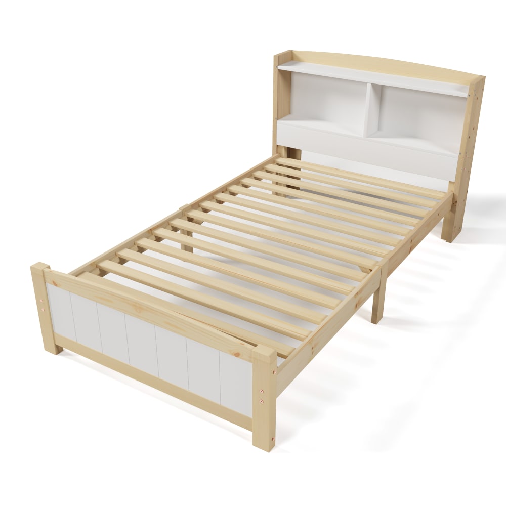 Lit enfant en pin blanc avec tête de lit rangement 90 x 200 cm