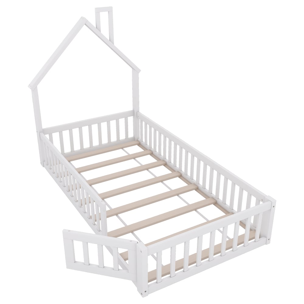 Lit enfant en pin blanc avec barrières 90 x 200 cm