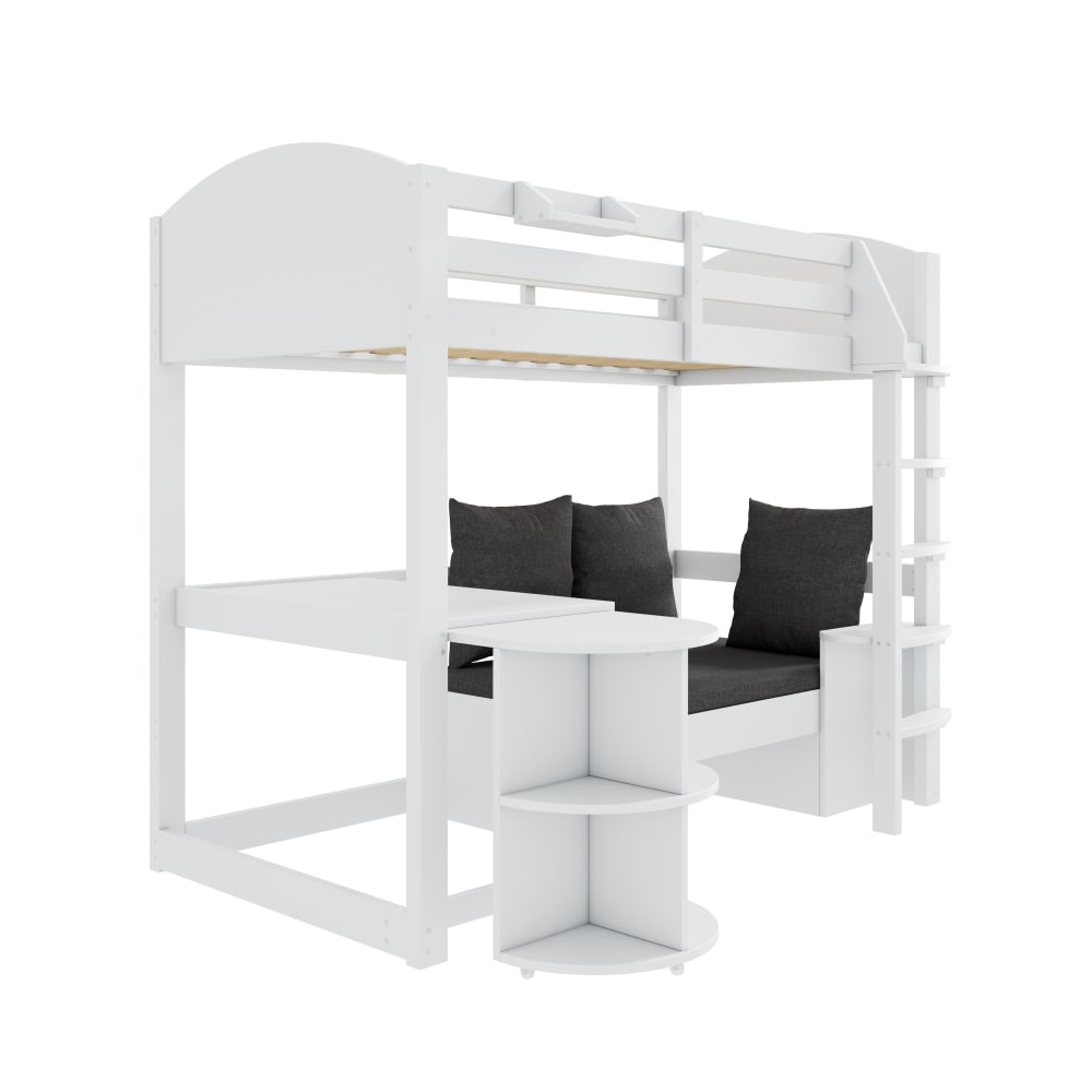 Lit mezzanine en bois massif blanc avec bureau 90 x 200 cm