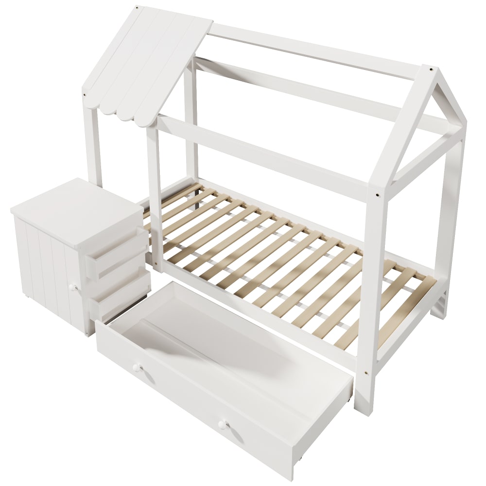 Lit enfant en pin blanc avec tiroir et chevet 90 x 200 cm