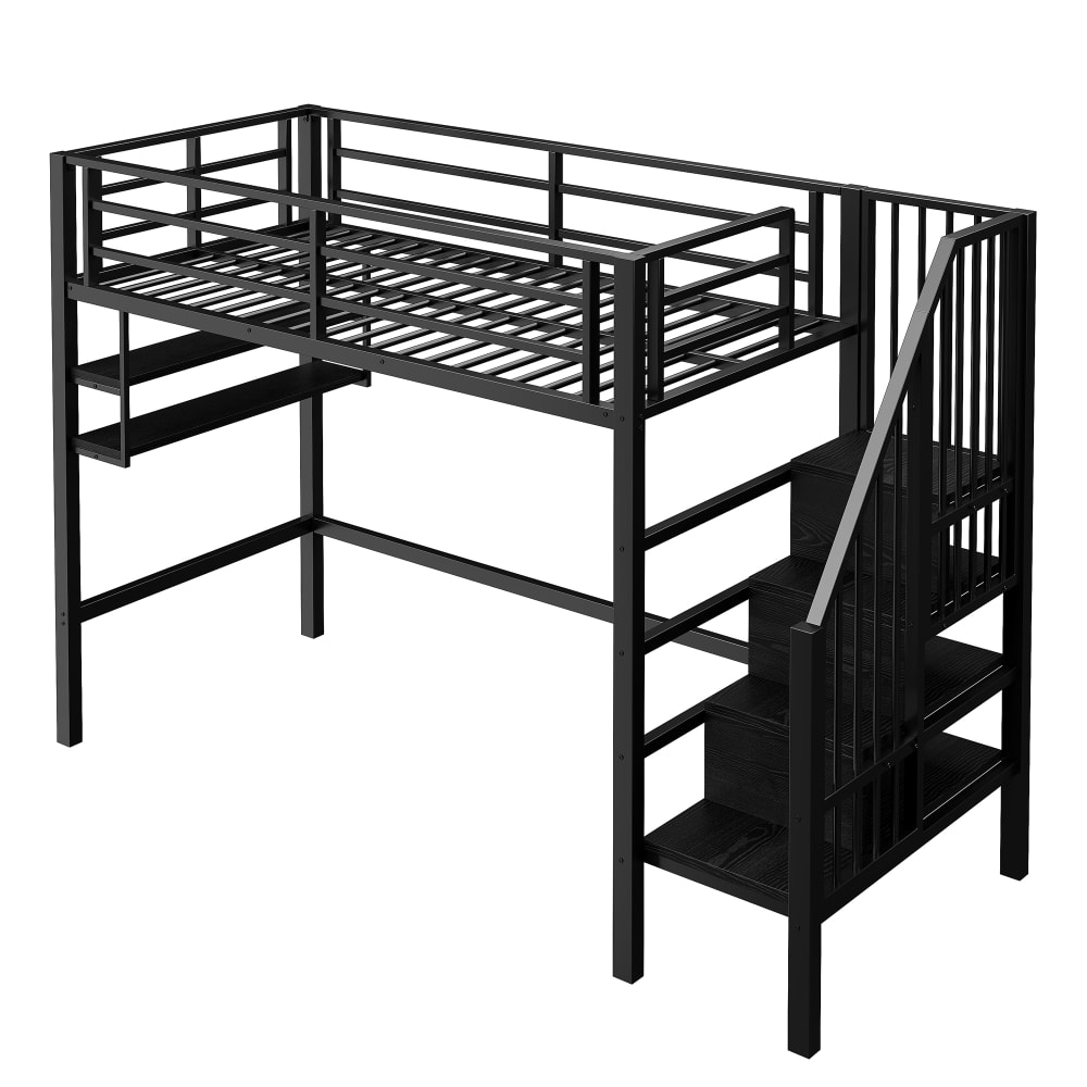 Lit mezzanine en métal noir avec étagères 90 x 200 cm