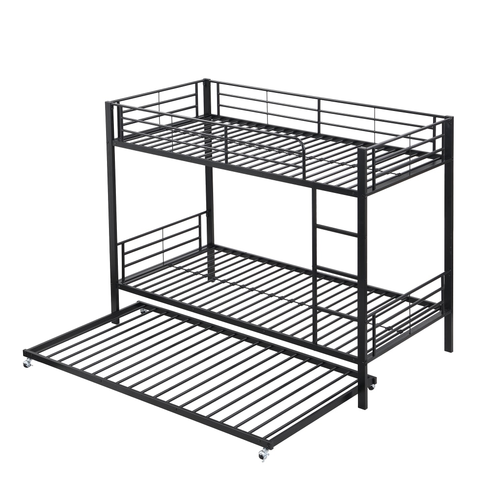OKWISH Etagenbett aus Metall mit Ausziehbett und Leiter 90x200 cm, schwarz Metall Baby