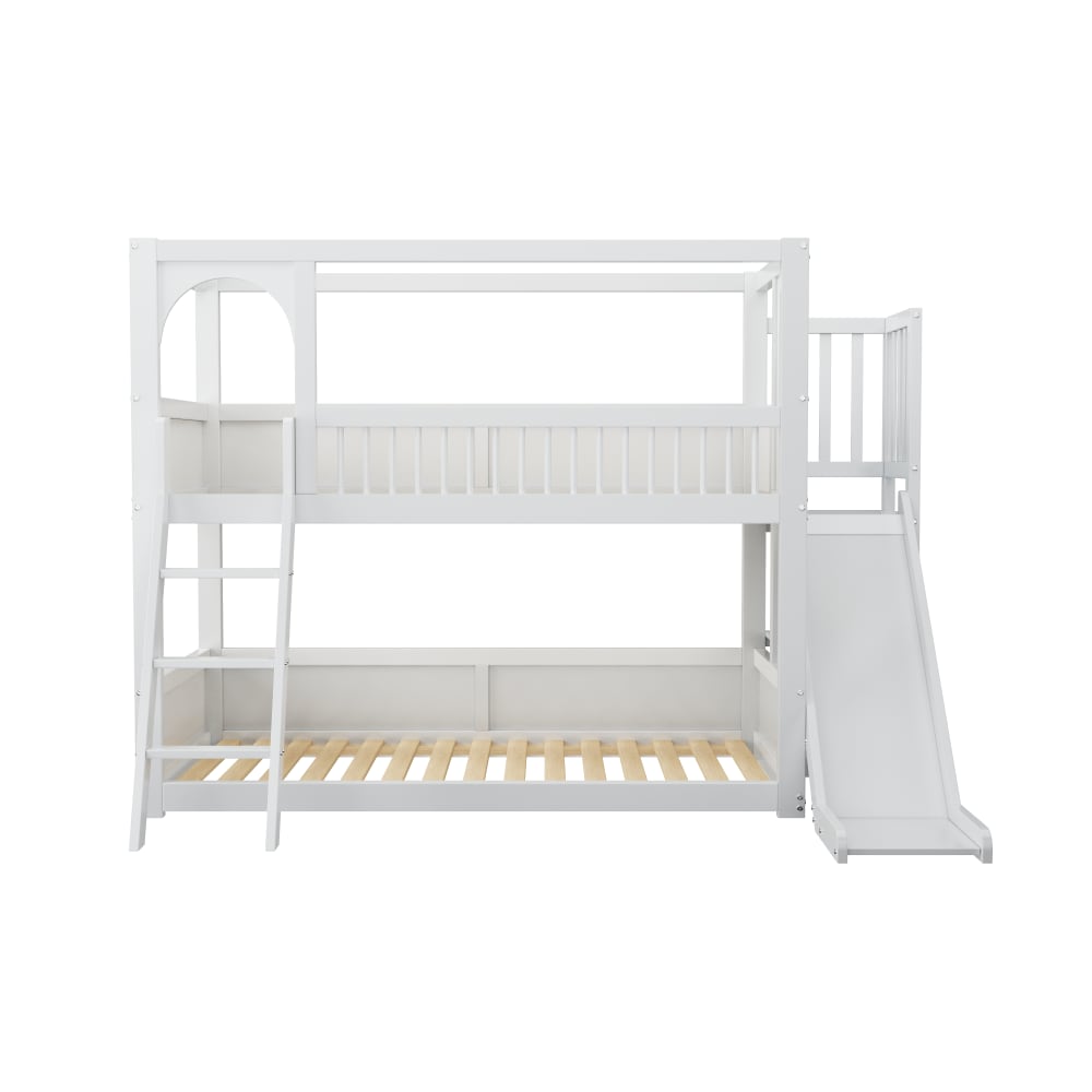 Etagenbett aus Kiefer mit Rutsche und Regal 90x200 cm, weiß -