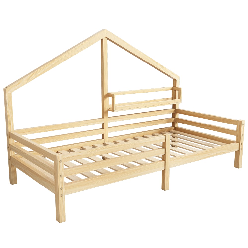 Lit enfant en forme de cheminée en pin avec étagère 90 x 200 cm