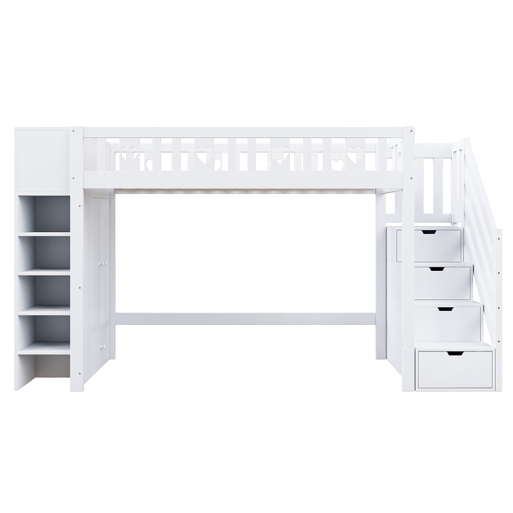 Lit mezzanine en pin blanc avec rangements 90 x 200 cm