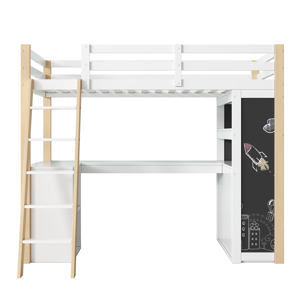 Lit mezzanine en bois blanc avec bureau 90 x 200 cm