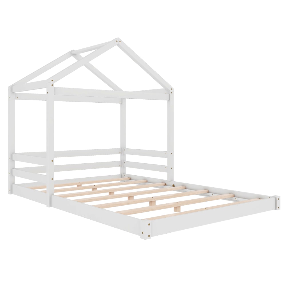 Lit enfant en forme de maison en pin blanc avec sommier 140 x 200 cm