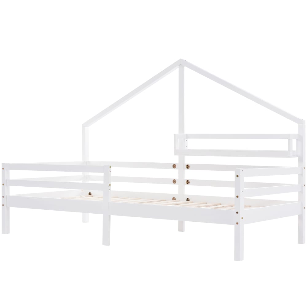 Lit enfant en forme de maison en pin blanc avec étagère 90 x 200 cm
