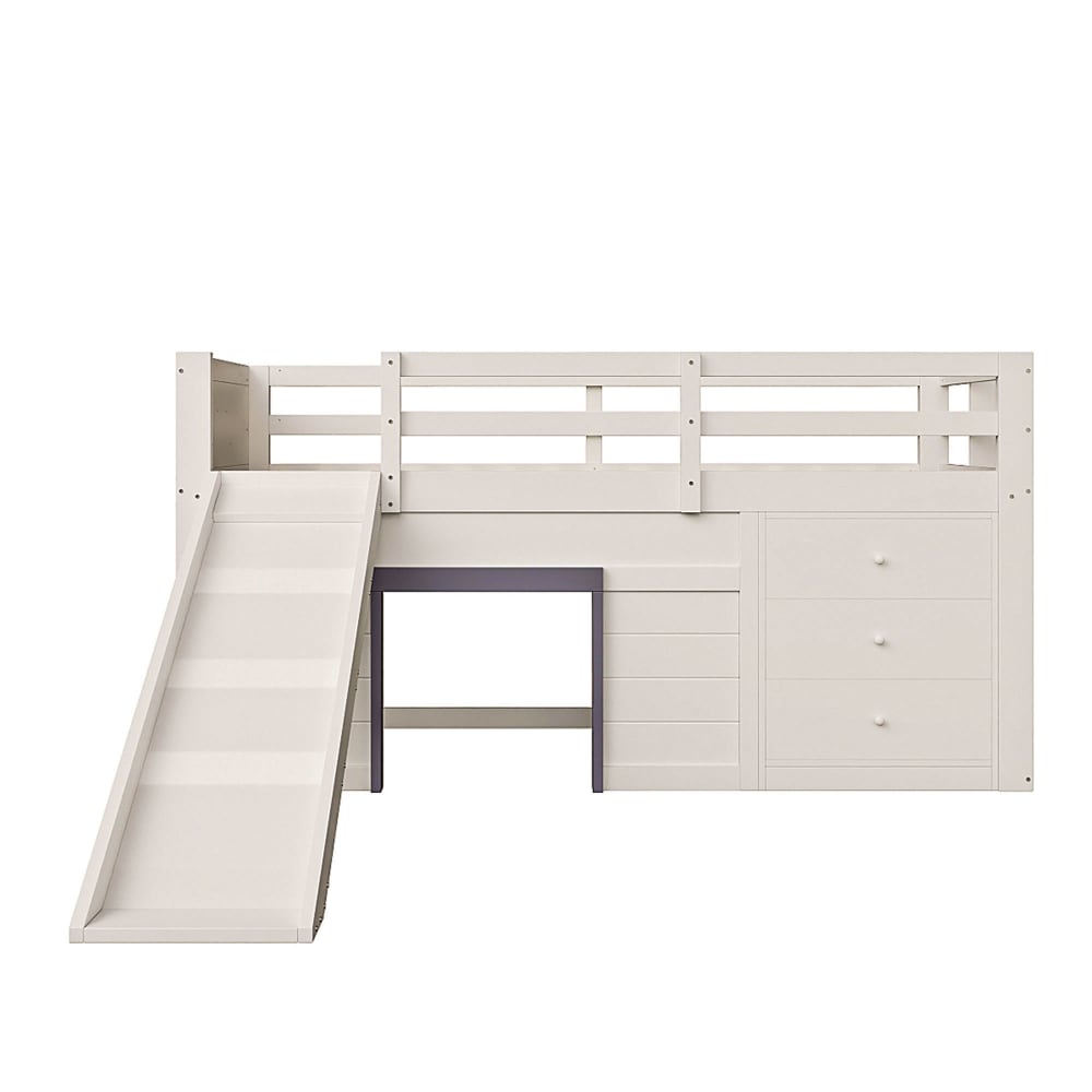 Lit mezzanine en pin crème avec toboggan 90 x 200 cm